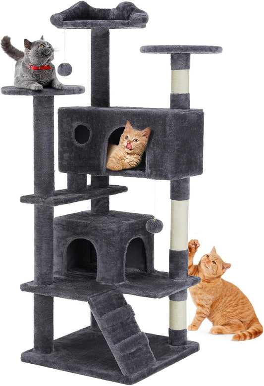 54" Cat Tower with Sisal Post, Condo, Plush Climbing Ladder