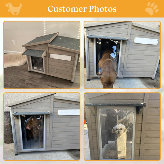 Grey Large Wooden Dog Kennel Indoor/Outdoor Chew-Proof Iron Frame