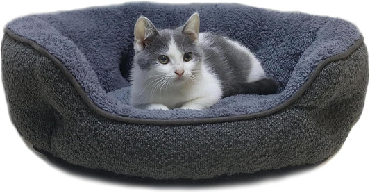 Gray Round Washable Dog Cat Bed Anti-Slip Water-Resistant