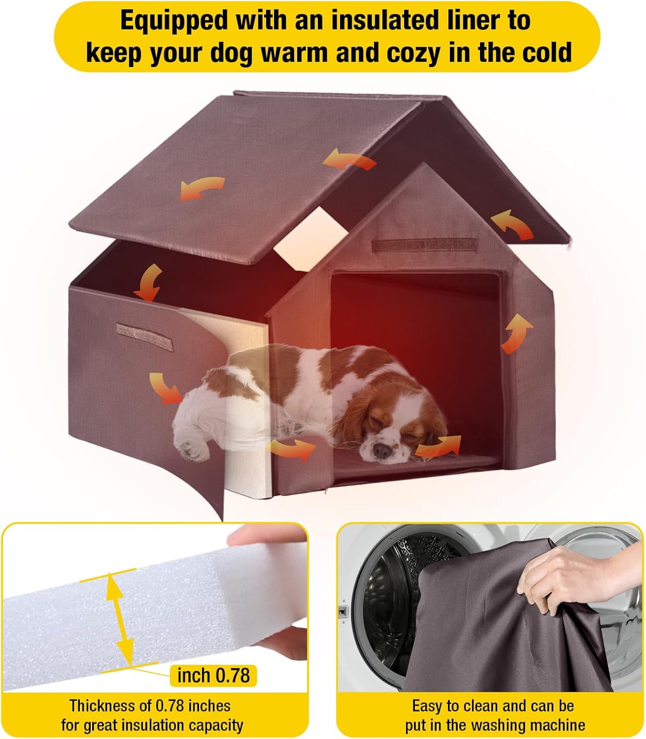 Grey 45" Insulated Outdoor Large Dog Kennel Anti-Chewing Iron Frame