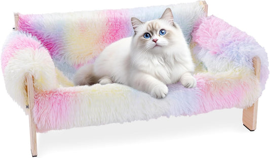 Pink Tie-Dye Wooden Elevated Cat Couch Bed