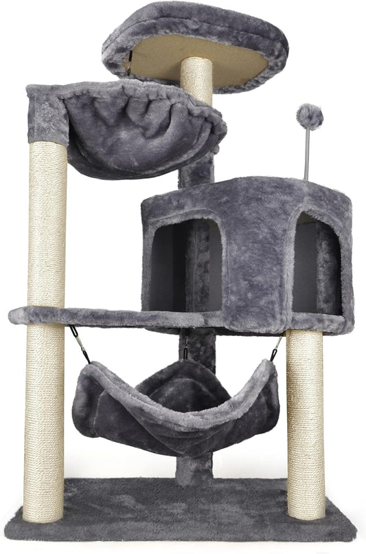 Grey Cat Tree with Condo and Big Hammock