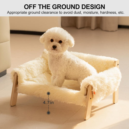 Beige Wooden Elevated Cat Couch Bed Medium Removable Cover