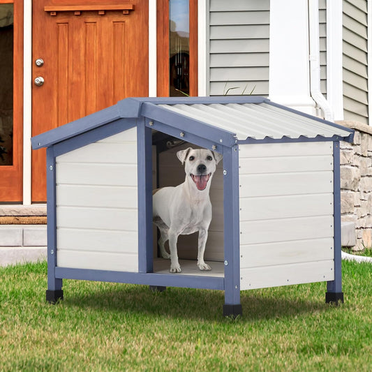 White Small Dog House Waterproof PVC Roof 33" with Door Flap