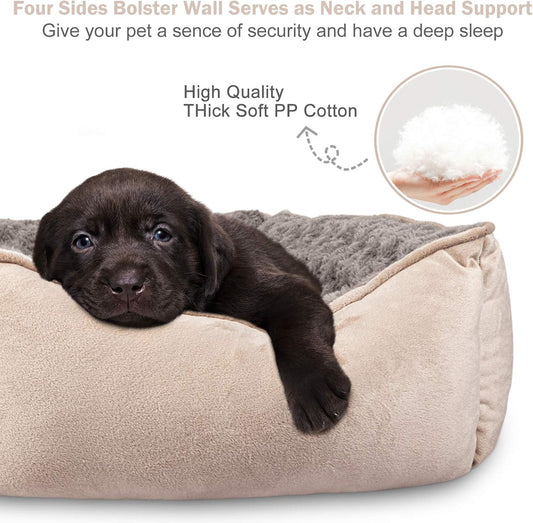 Beige Rectangle Orthopedic Washable Dog Bed Multiple Sizes