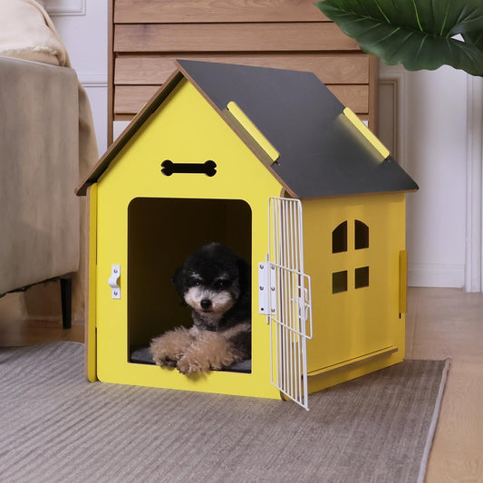 Cozy Wooden Small Indoor Cat Dog House with Air Vents Elevated Floor