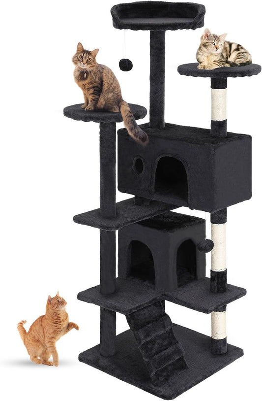 Dark Gray 54" Multi-Level Cat Tower with Scratching Post