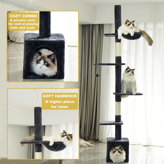 Adjustable Floor to Ceiling Cat Tree 95-109" with Sisal Posts