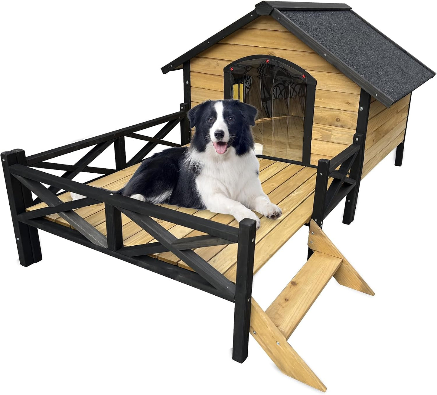 Wooden Large Dog House Outdoor Indoor Weatherproof with Porch Window