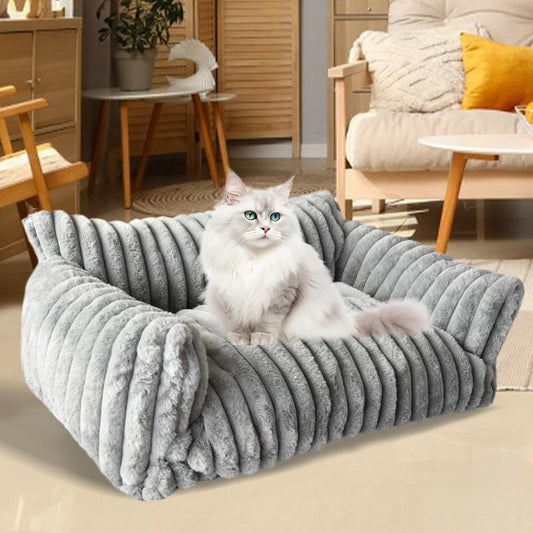 Grey 24" Corduroy Washable Cat Sofa Bed Removable Cover