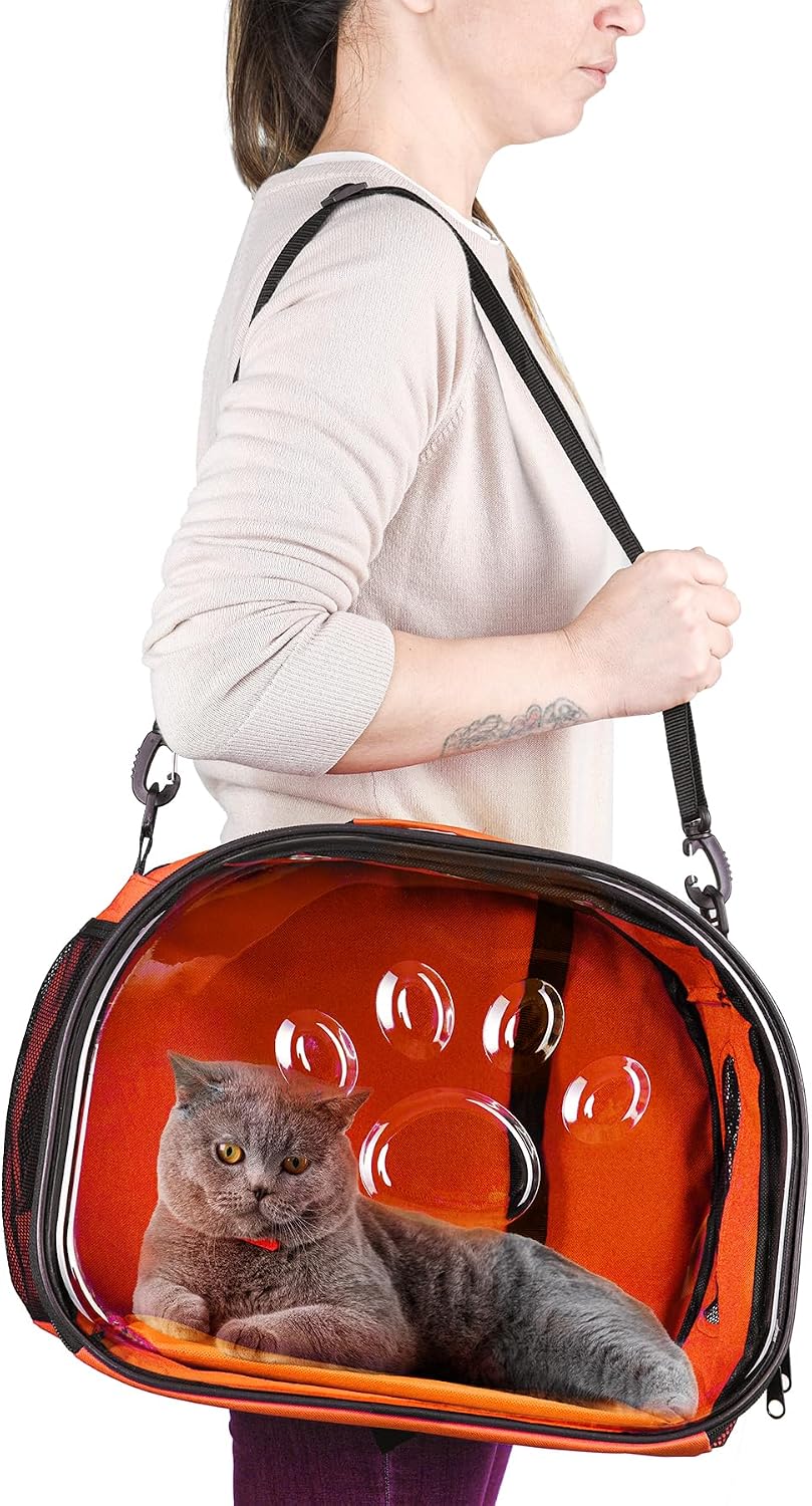 Orange Pet Carrier Backpack Foldable Shoulder Strap Cats Puppies