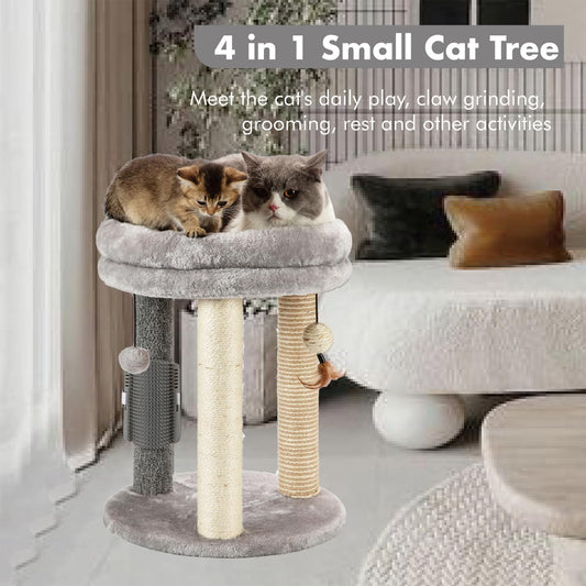 4-in-1 Small Cat Tree with Scratching Post and Hanging Toys