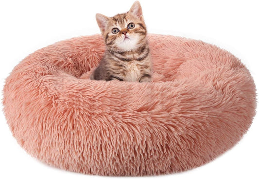 Light Pink Washable Fluffy Round Donut Cat Bed 20"