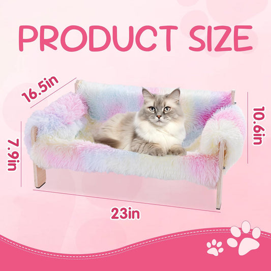 Pink Tie-Dye Wooden Elevated Cat Couch Bed
