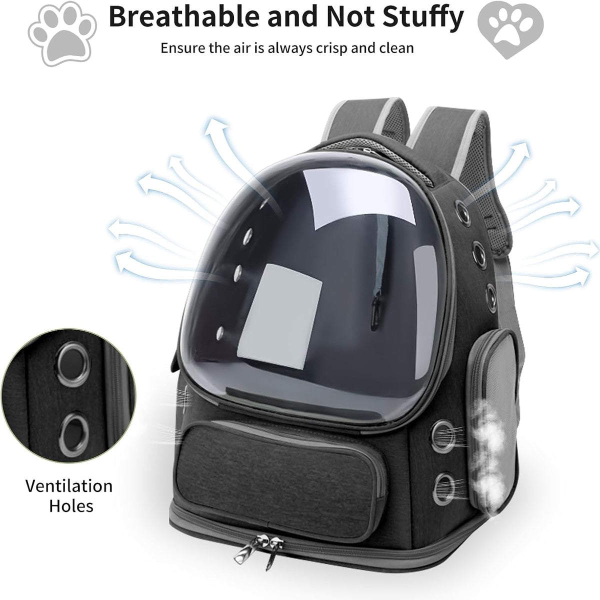 Black Breathable Cat Bubble Backpack Airline Approved