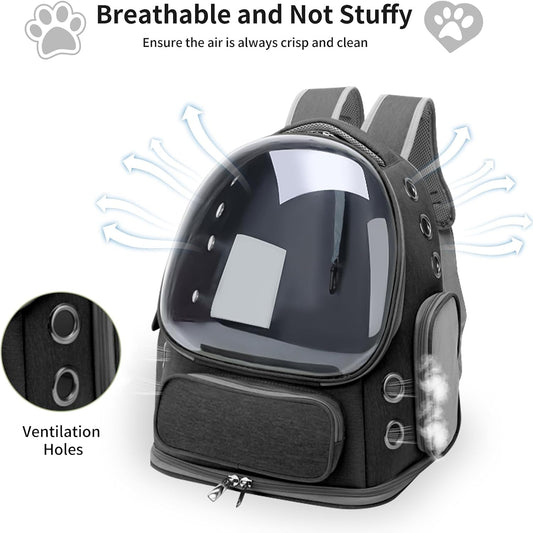 Black Breathable Cat Bubble Backpack Airline Approved