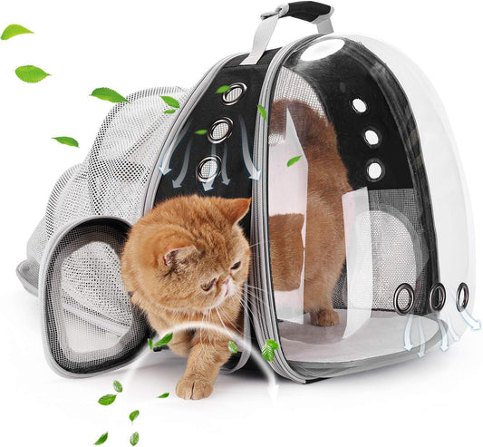 Back-Expandable Black Cat Carrier Bubble Backpack Airline Approved