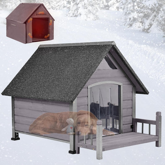 Grey 45" Insulated Outdoor Large Dog Kennel Anti-Chewing Iron Frame