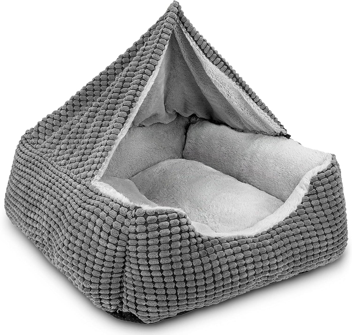 Grey Rectangle Cave Hooded Orthopedic Dog Cat Bed 20"