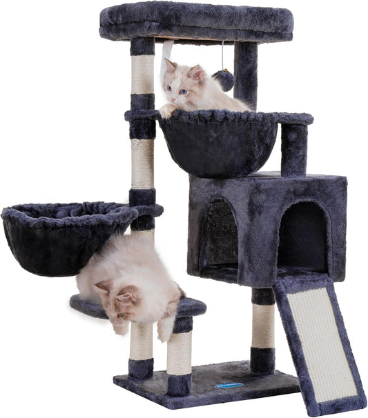 Smoky Gray Cat Tree with Padded Bed Condo Hammocks Posts