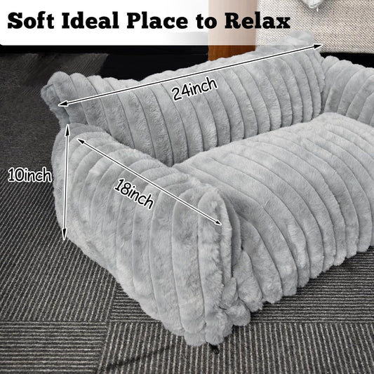 Grey 24" Corduroy Washable Cat Sofa Bed Removable Cover