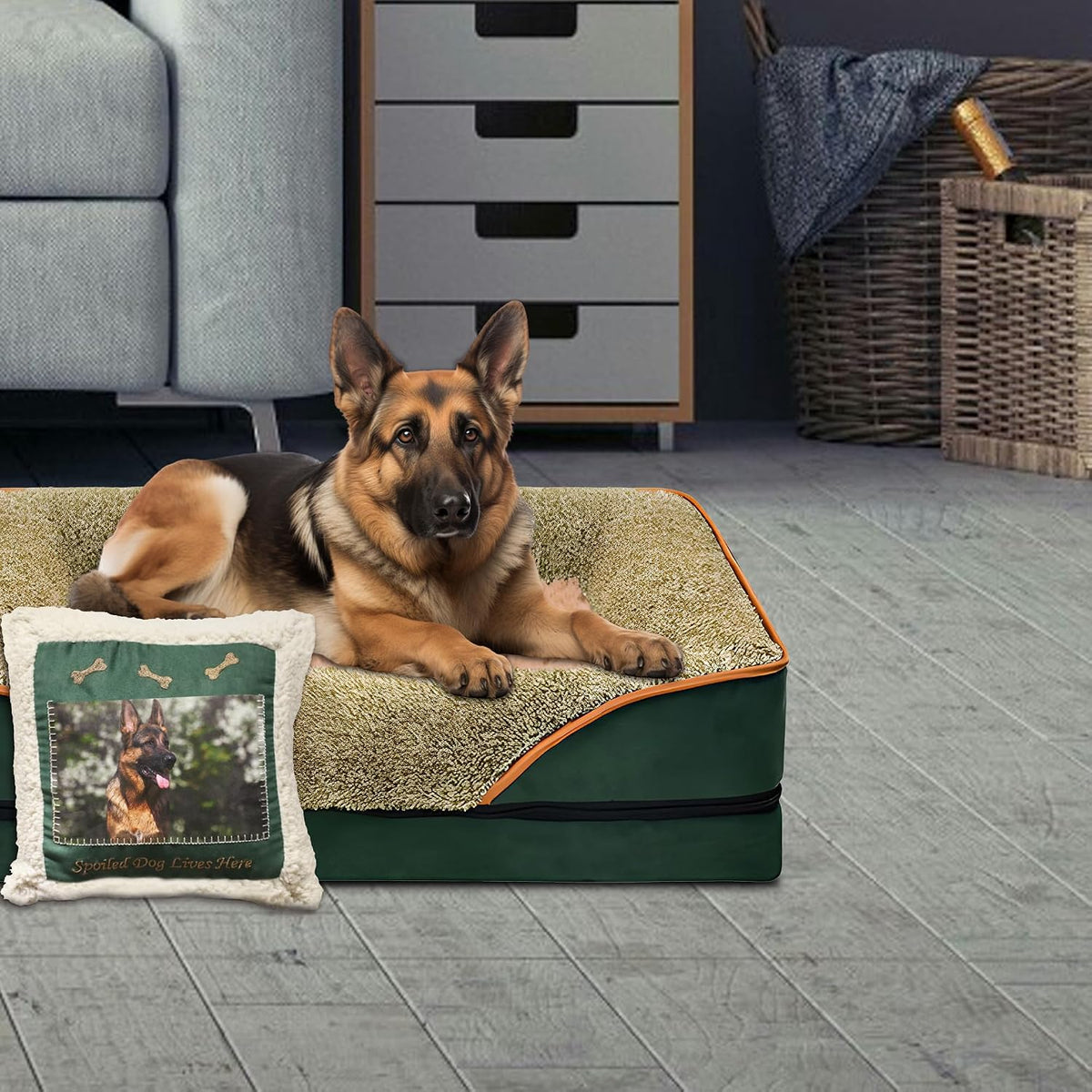 Green Large Orthopedic Dog Sofa Bed with Pillow 40x24x6.5