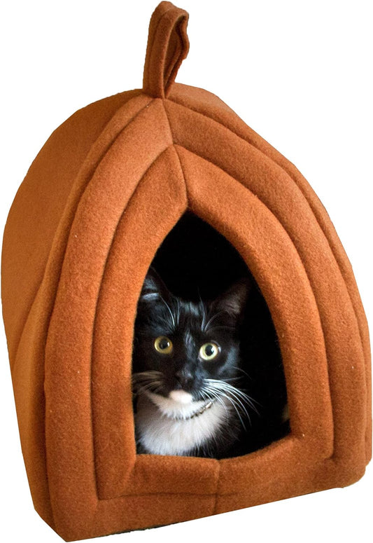 Brown Cat Tent Bed with Removable Foam Cushion