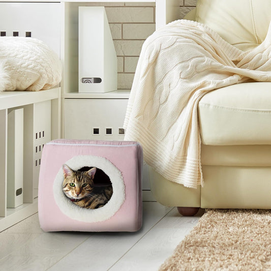 Pink Cat Cave Bed with Removable Foam Cushion