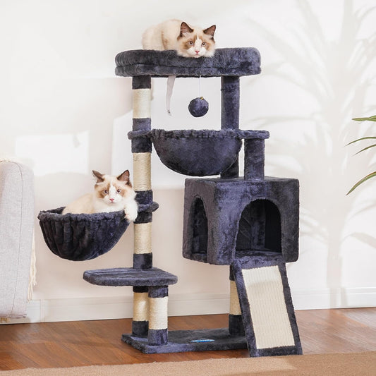Smoky Gray Cat Tree with Padded Bed Condo Hammocks Posts