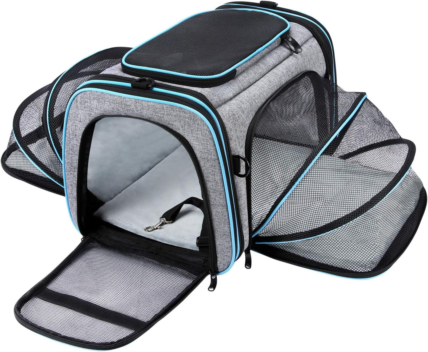Large Soft Sided 4-Sides Expandable Pet Carrier with Fleece Pad