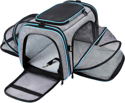 Large Soft Sided 4-Sides Expandable Pet Carrier with Fleece Pad