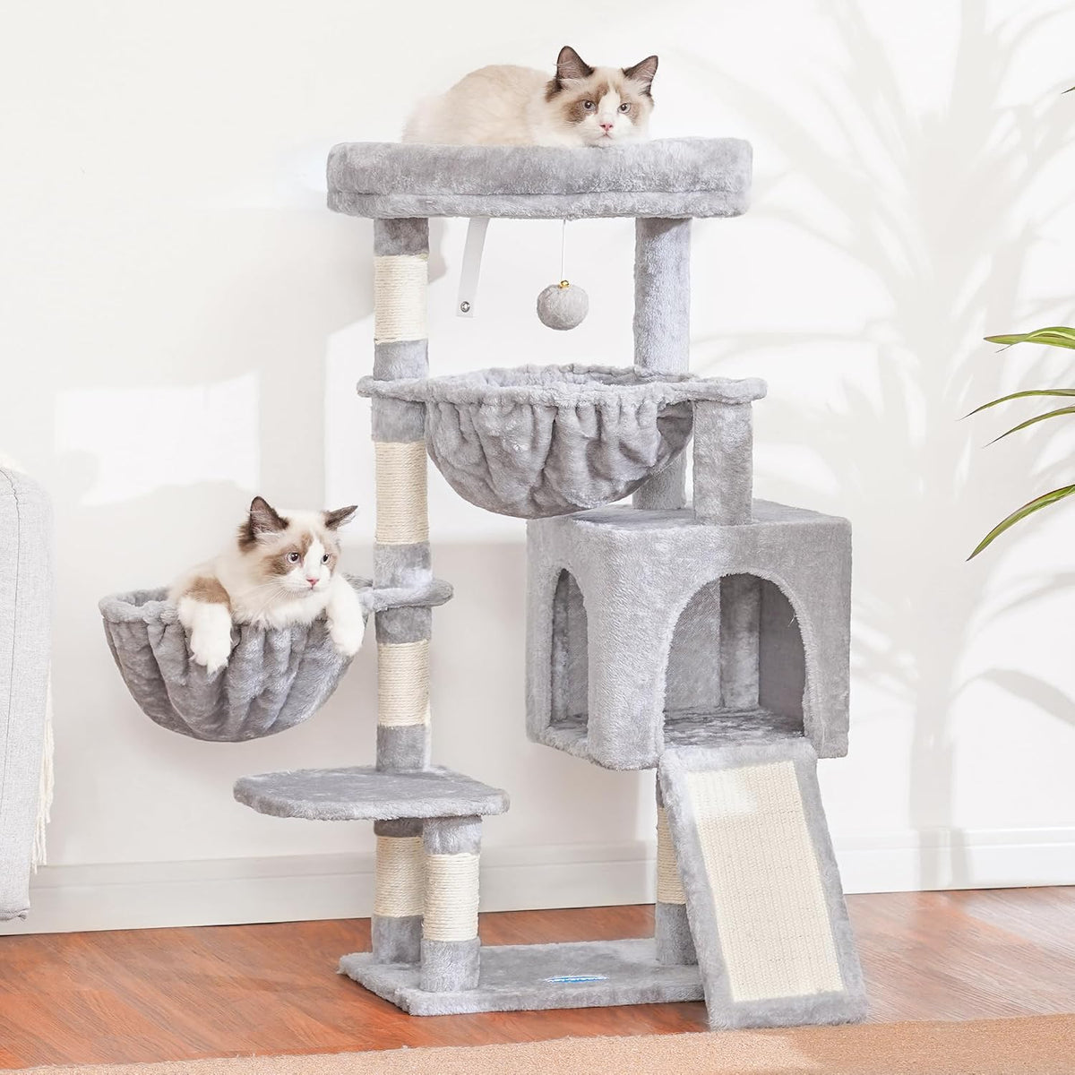 Light Gray Cat Tree with Padded Bed, Condo, Hammocks, Scratching Posts