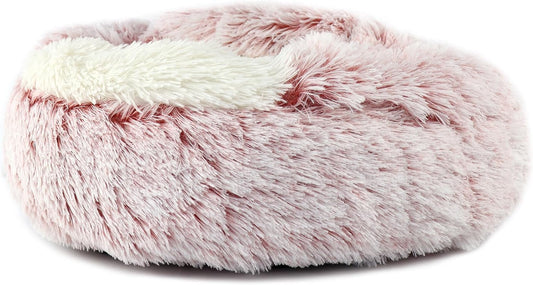Pink Fluffy Donut Calming Dog Cat Bed Covered Cave 16"