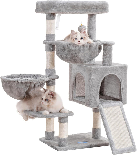 Light Gray Cat Tree with Padded Bed, Condo, Hammocks, Scratching Posts