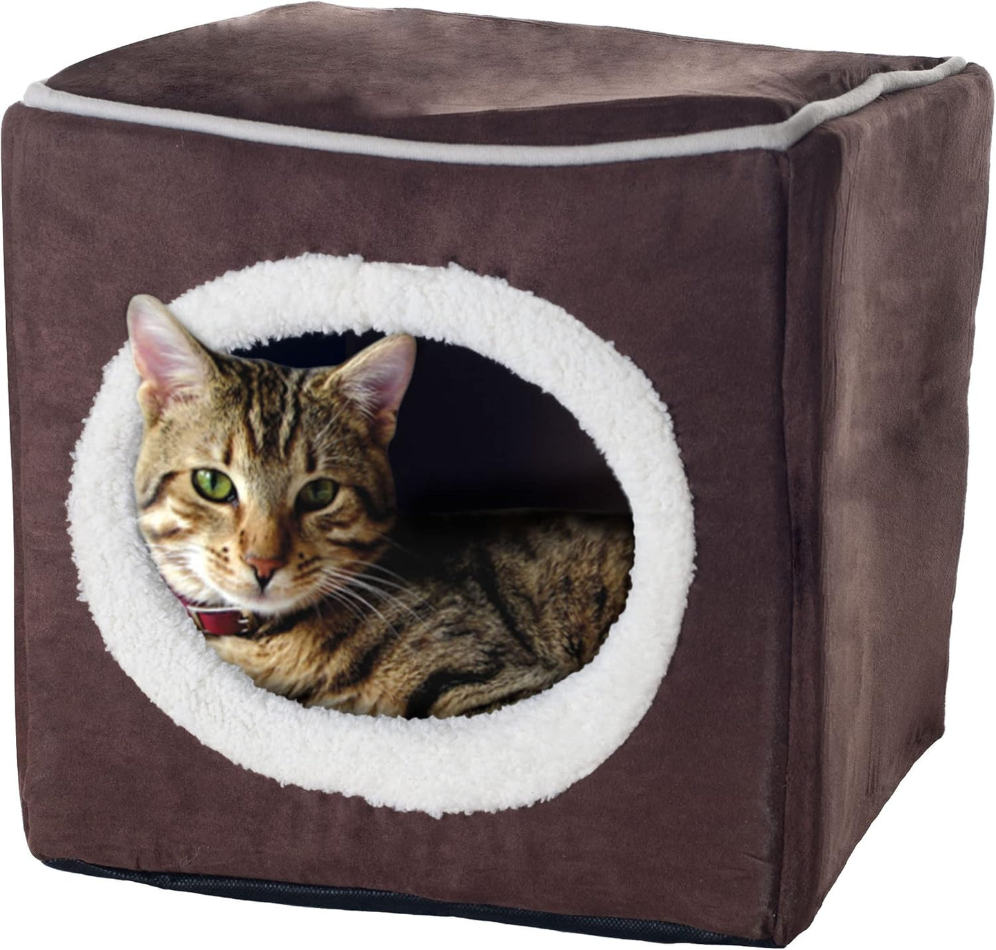 Dark Brown Cat Cave Bed with Removable Foam Cushion 13x13.5x12