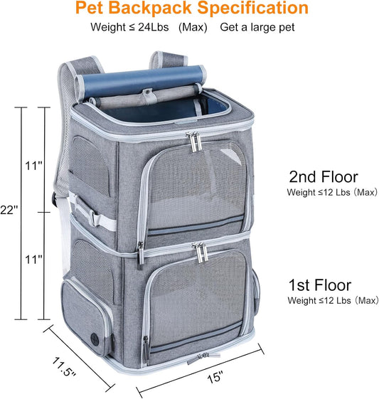 Double Compartment Pet Carrier Backpack for Two Cats or Dogs