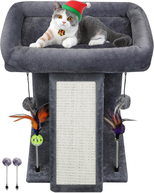 Grey Cat Activity Tower with Scratching Posts and Toy Balls