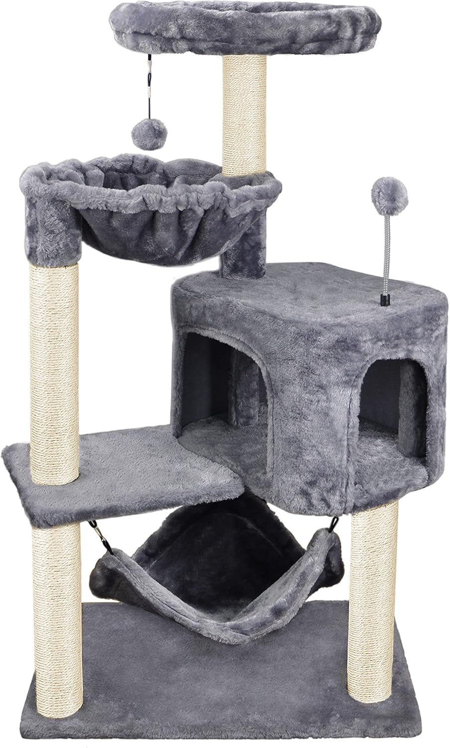 Grey Cat Tree with Condo and Big Hammock