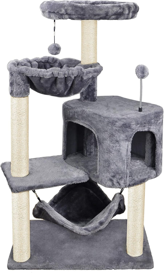 Grey Cat Tree with Condo and Big Hammock
