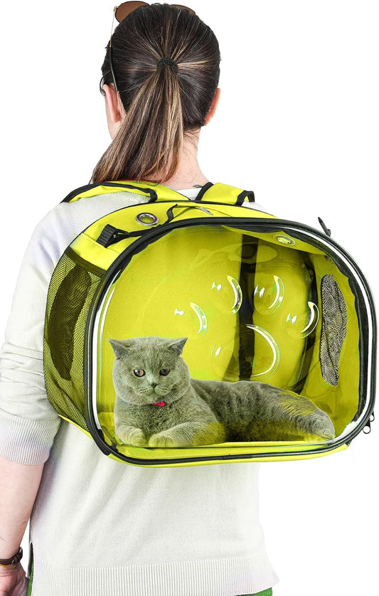 Yellow Pet Carrier Backpack Foldable Shoulder Strap Cats Puppies