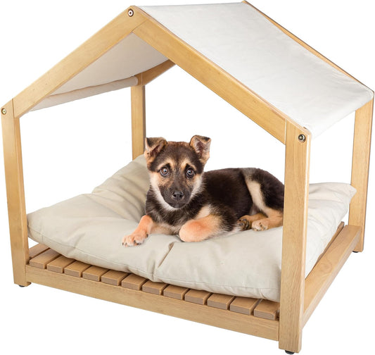 Wooden Indoor Dog House 30x24 with Soft Cushion Adjustable Canopy
