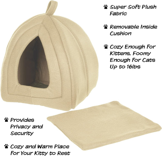 Tan Pet Tent Bed with Removable Foam Cushion