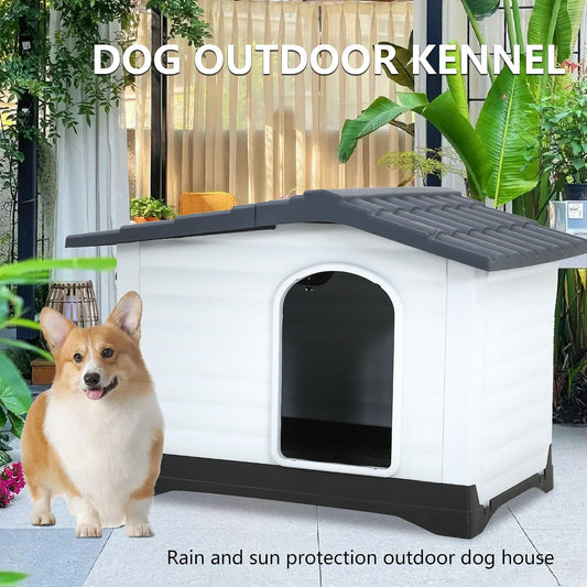 Durable Weatherproof Plastic Pet Dog House with Air Vents Elevated Floor