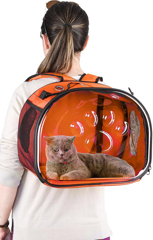 Orange Pet Carrier Backpack Foldable Shoulder Strap Cats Puppies