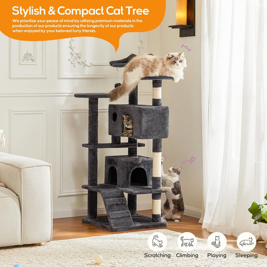 54" Cat Tower with Sisal Post, Condo, Plush Climbing Ladder