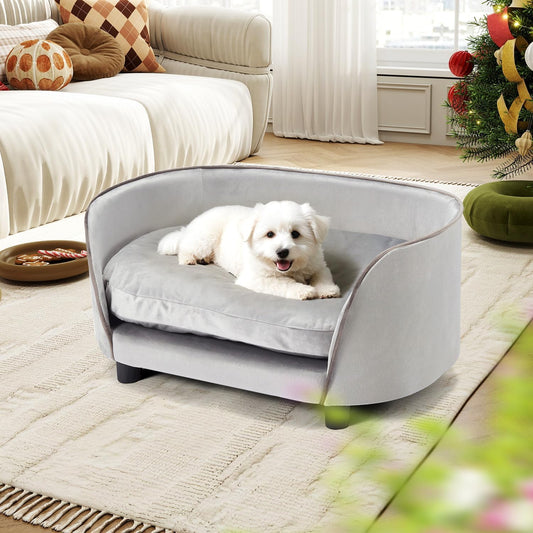 Grey Elevated Dog Couch Bed Soft Pet Sofa Small Dogs
