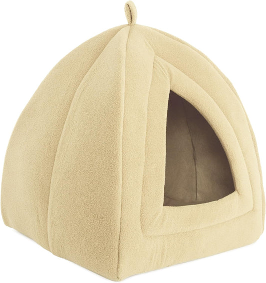 Tan Pet Tent Bed with Removable Foam Cushion