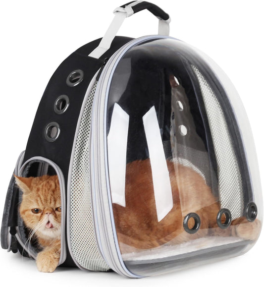 Front-Expandable Black Cat Carrier Bubble Backpack Airline Approved