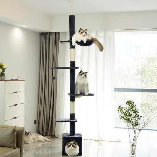 Adjustable Floor to Ceiling Cat Tree 95-109" with Sisal Posts