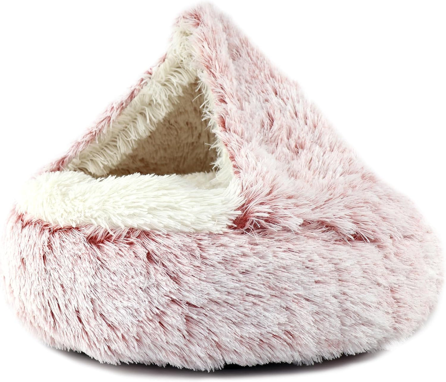 Pink Fluffy Donut Calming Dog Cat Bed Covered Cave 16"
